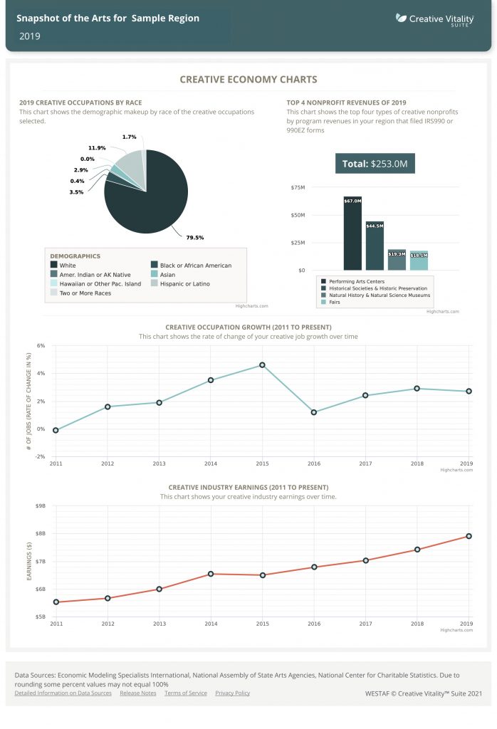 Example of the 2021 charts available in CVS. Includes a bar graph, pie chart, and line graphs.