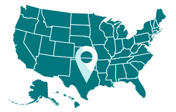 Map of the United States with a location icon.