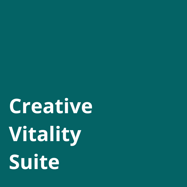 Blue/Green dark background with text that says Creative Vitality Suite