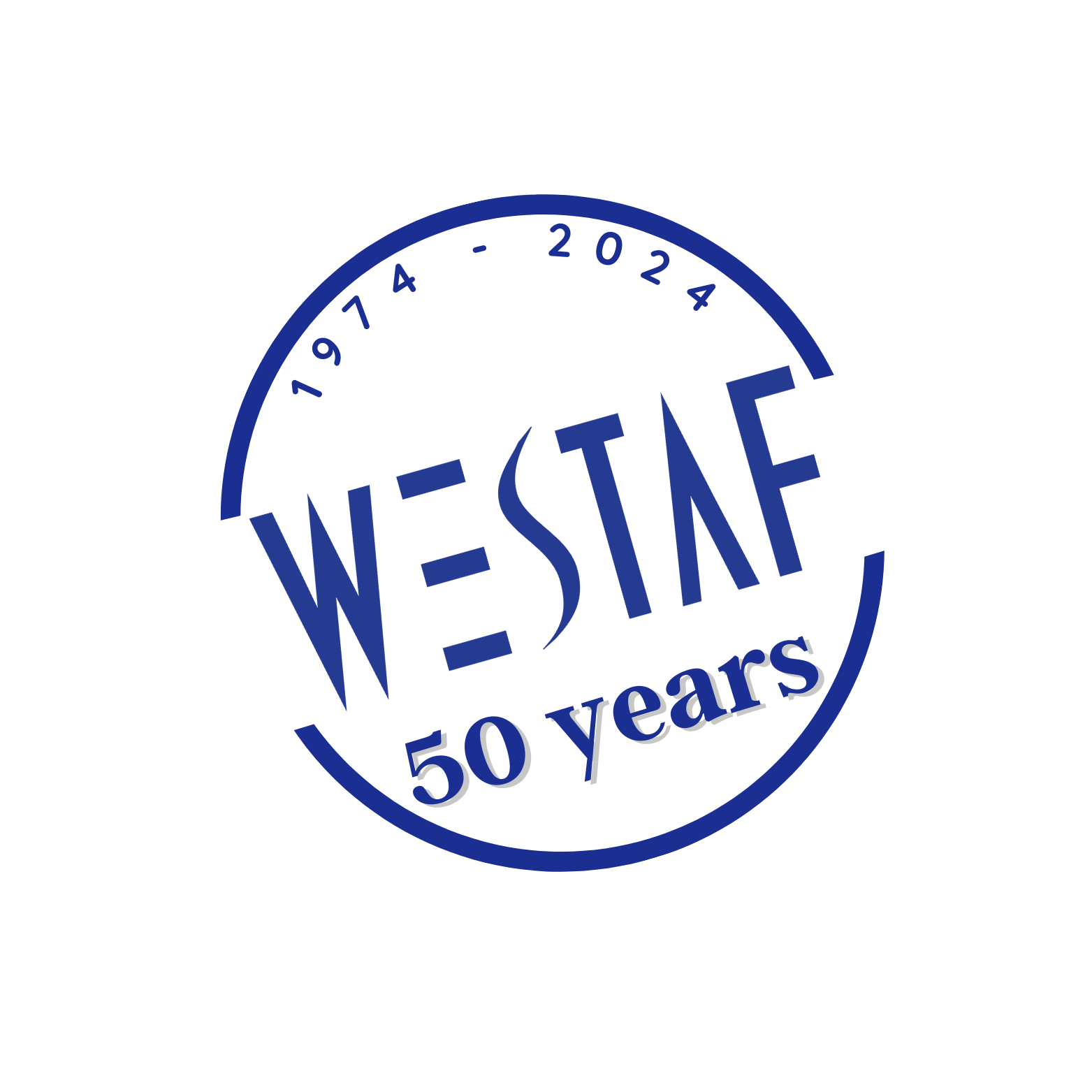 White and dark blue WESTAF 50 Years Logo