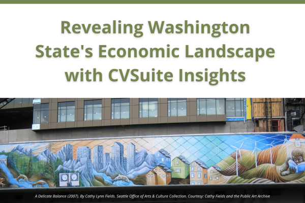 Revealing Washington State's Economic Landscape with CVSuite Insights placed on top of a white background with a large image of a mural right below.