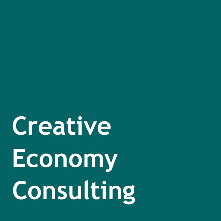 Blue/Green dark background with text that says Creative Economy Consulting